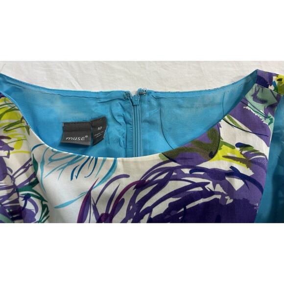 Muse Women’s Size 10 Sheath Dress Purple Floral Lined Belted Watercolor Artsy - Picture 5 of 11